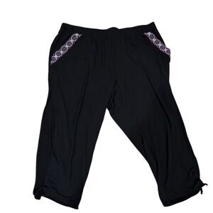 Swim by Cacique Black Floral Embroidered Open Tapered Leg Pants 26/28 Cozy
